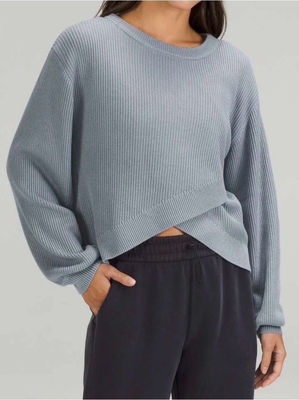 Lululemon Crossover Reversible Ribbed Knit Sweater size 10 Dusty Blue